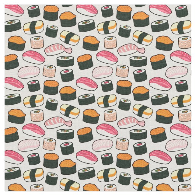 Mönster för illustrationer för Oishii Sushi roligt Tyg (Närbild)