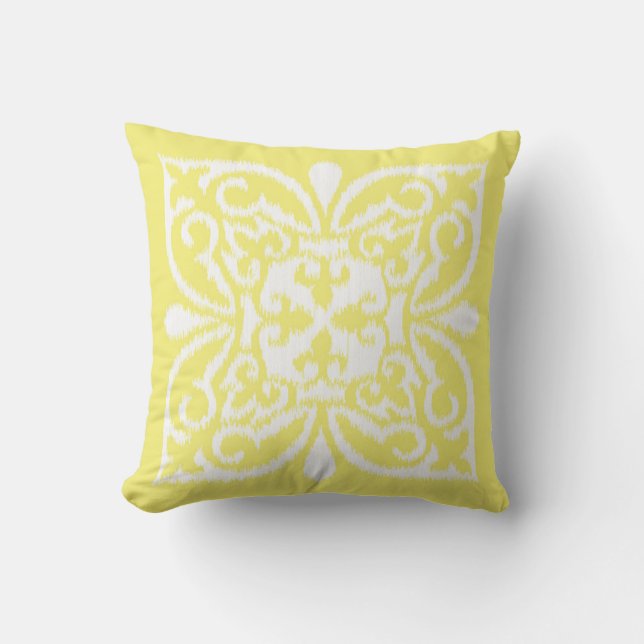 Mönster för iskat damask - gult och vitt kudde (Framsida)