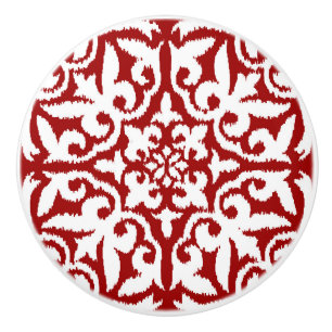 Mönster för iskat damask - mörk röd och vit knopp