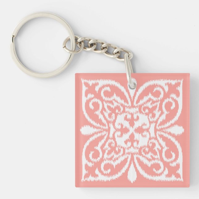Mönster för iskat damask - persika rosa och vit (Framsidan)