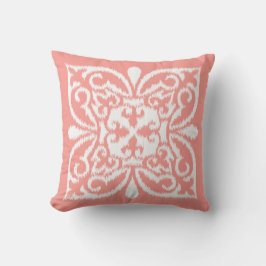 Mönster för iskat damask - persika rosa och vit kudde
