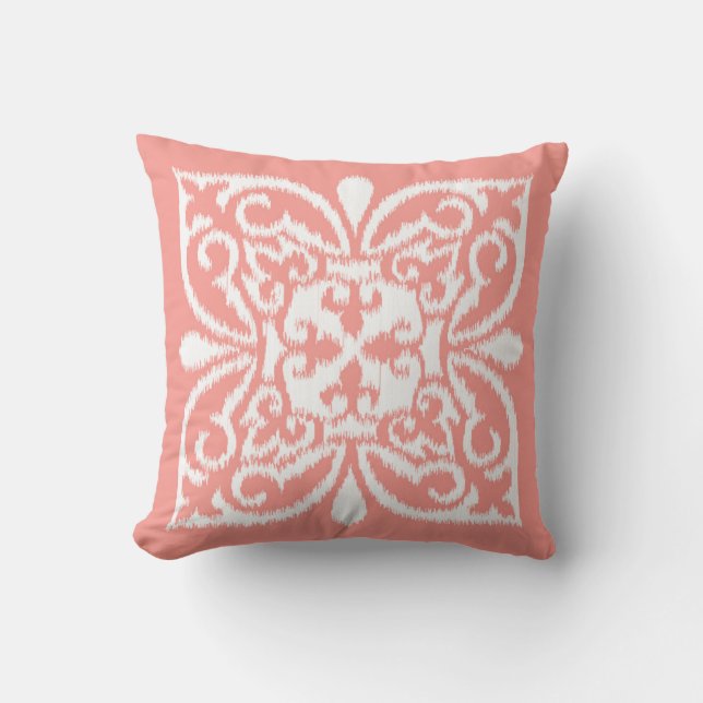 Mönster för iskat damask - persika rosa och vit kudde (Framsida)