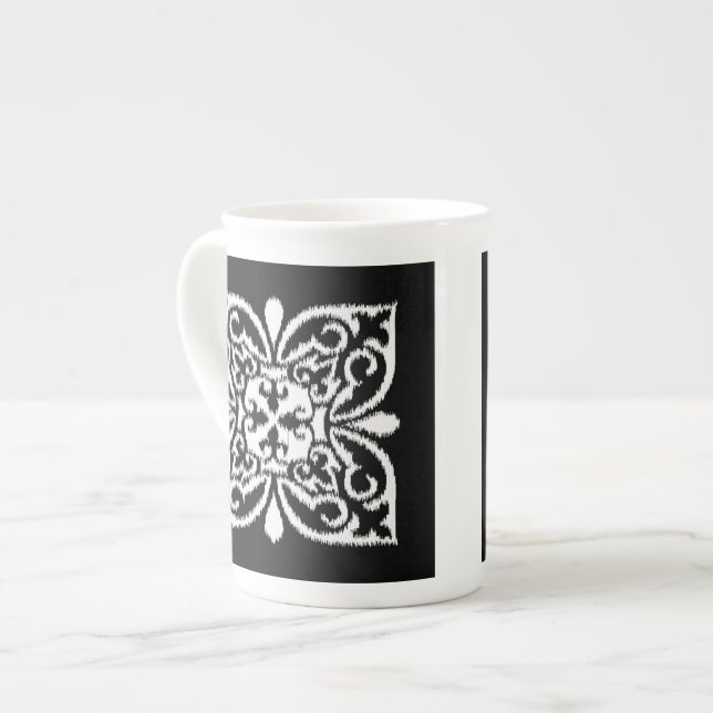 Mönster för iskat damask - vitt och svart benporslin mugg (Framsida vänster)