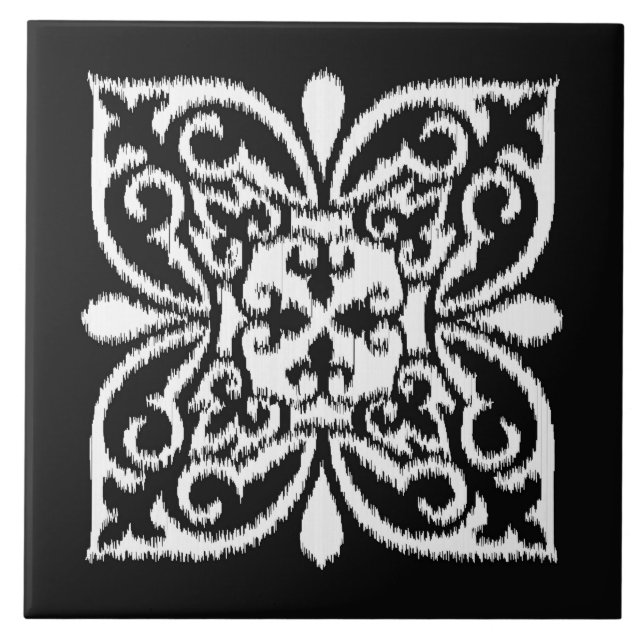 Mönster för iskat damask - vitt och svart kakelplatta (Framsidan)