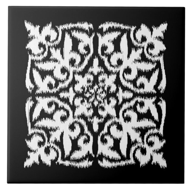 Mönster för iskat damask - vitt och svart kakelplatta (Framsidan)
