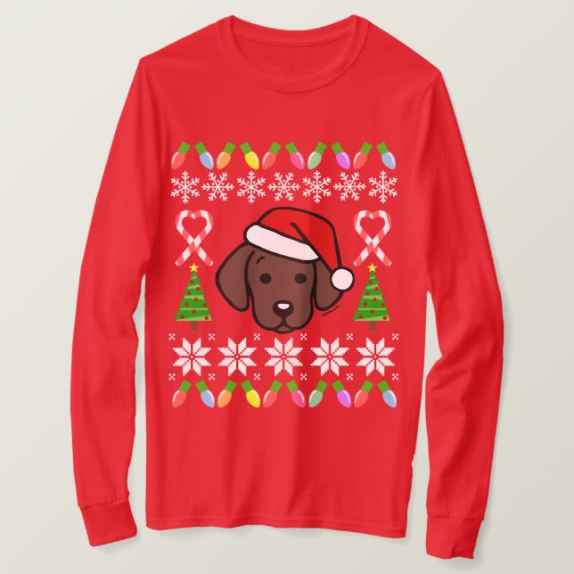Mönster för jul för chokladLabrador valp T-shirt (Design framsida)