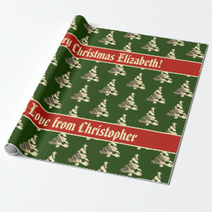 Mönster för julgran för grön röd Faux för el Presentpapper