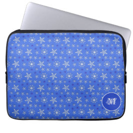 mönster för julsnöflingorblått. monogram. laptop fodral