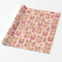 Mönster för Kawaii gulligt katt- och muffinsrosor Presentpapper