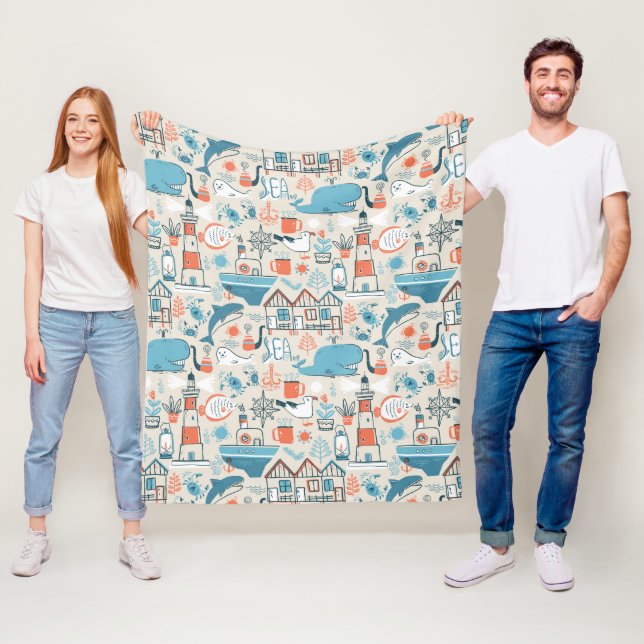 Mönster för klotter för norrhav gulligt fleecefilt (På plats)