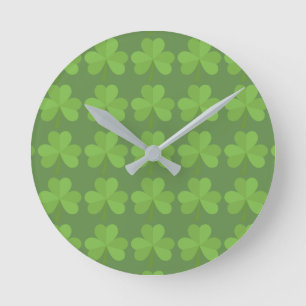 Mönster för klöver för St Patrick Irland Shamr Rund Klocka