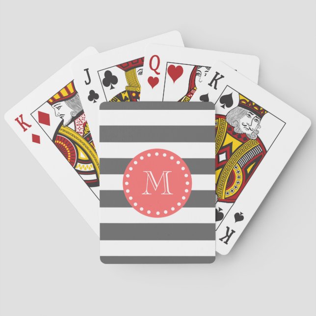 Mönster för kolvitrandar, korallMonogram Casinokort (Baksidan)