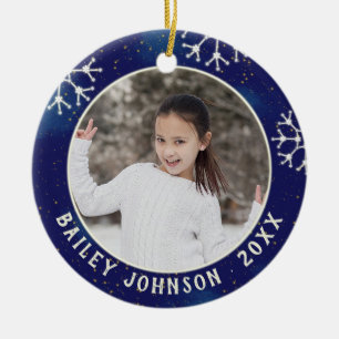Mönster för konstellation för julfotoMonogram Julgransprydnad Keramik