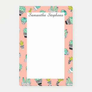 Mönster för korall för sommarvattenfärgkaktus post-it block