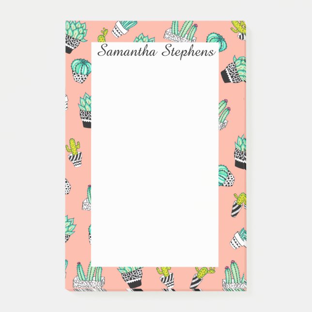 Mönster för korall för sommarvattenfärgkaktus post-it block (Framsida)