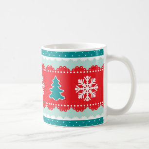 Mönster för kricka för kalla snöflingorjulgran kaffemugg
