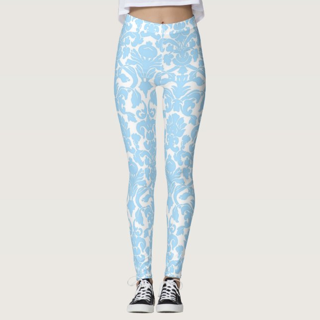 Mönster för ljusblå Blommigt för Ornate Damask Leggings (Framsida)