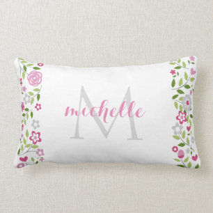 Mönster för Monogram för rosa grå färg för Lumbarkudde
