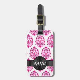 Mönster för monogrammad rosa-damm bagagebricka