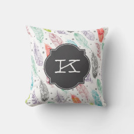 Mönster för Monogramvattenfärgfjädern kudder Kudde