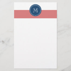 Mönster för persikavitrandar, marinblå Monogram Brevpapper