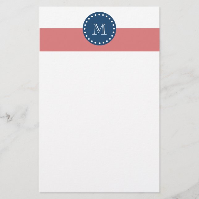 Mönster för persikavitrandar, marinblå Monogram Brevpapper (Framsida)