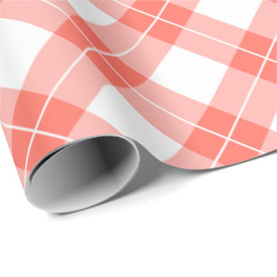 Mönster för pläd för för korallorange och vit presentpapper