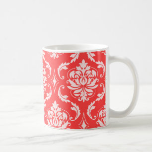 Mönster för röd klassiker för korall damastast kaffemugg