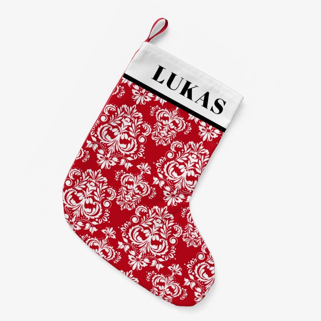 Mönster för röd vit elegant liten julstrumpa (Framsidan (Hängande))