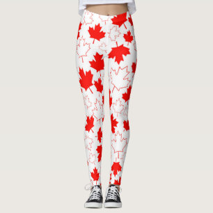 Mönster för röd vit för Kanada lönnlöv Leggings