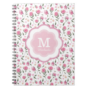 Mönster för romantiska rosa ros för Monogram nätt Anteckningsbok Med Spiral