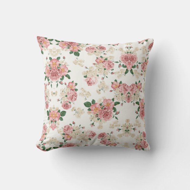 Mönster för rosa- och vitvintageron kudder kudde (Framsida)