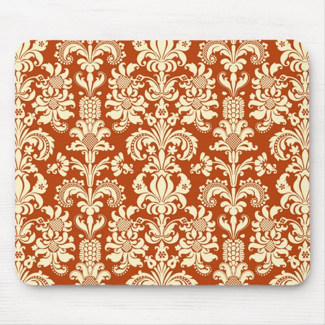 Mönster för Rust-Red & Beige Blommigt-skademask Musmatta (Framsidan)