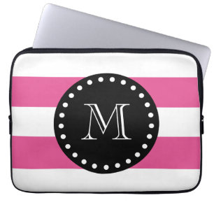 Mönster för shock rosavitrandar, svart Monogram Laptop Sleeve