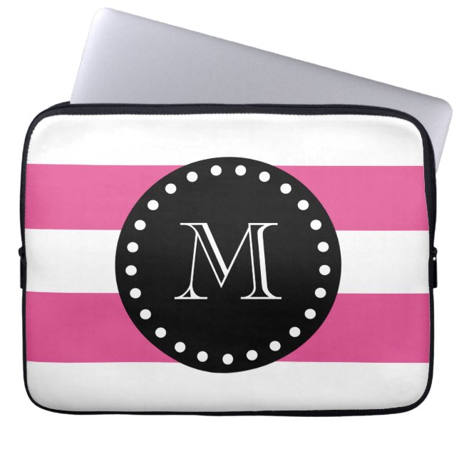 Mönster för shock rosavitrandar, svart Monogram Laptop Sleeve (Framsidan)