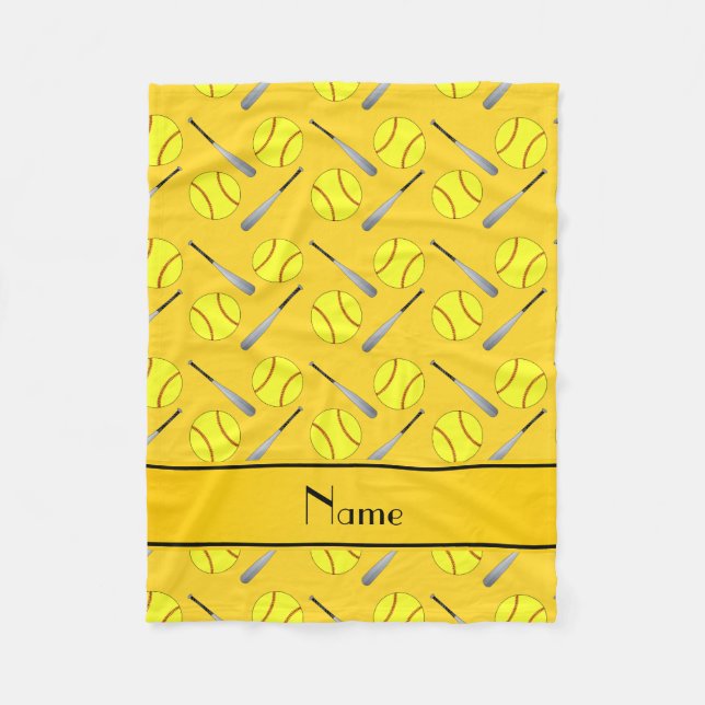 Mönster för softball för personlignamngult fleecefilt (Framsidan)
