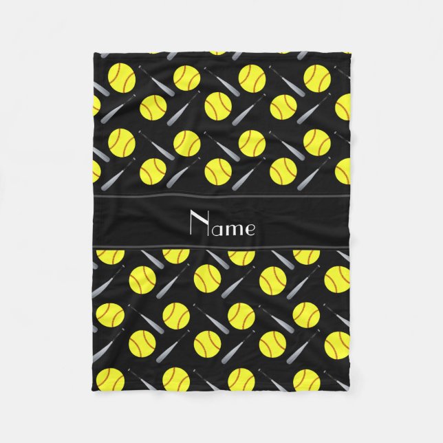 Mönster för softball för personlignamnsvart fleecefilt (Framsidan)