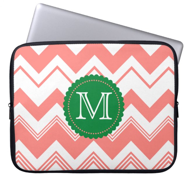 Mönster för sparre för korallvitMonogram Laptop Sleeve (Framsidan)