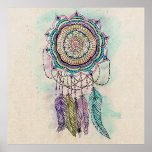 mönster för stamhandsmålning drömamcatcher mandala poster