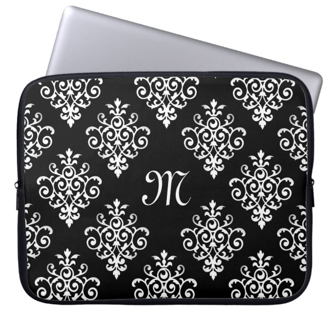 Mönster för svartvit elegant med monogrammet laptop sleeve (Framsidan)