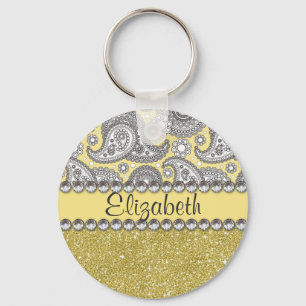 Mönster för tryck för glitterPaisley Rhinestone Nyckelring