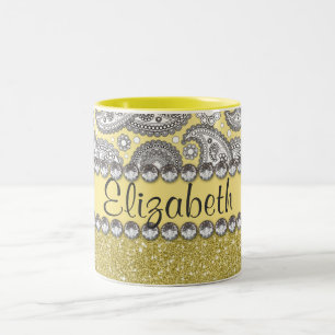 Mönster för tryck för glitterPaisley Rhinestone Två-Tonad Mugg