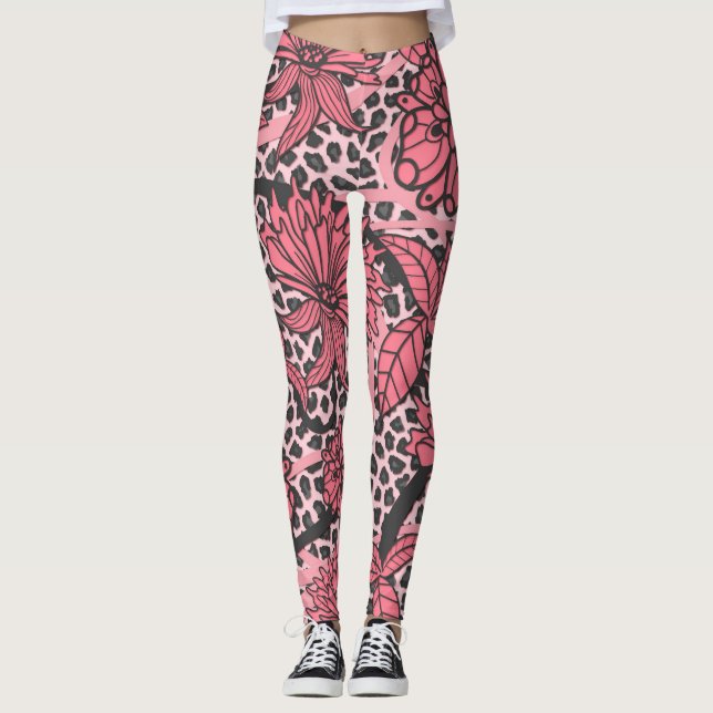 Mönster för tryck för Leopard för nätt rosasvart Leggings (Framsida)