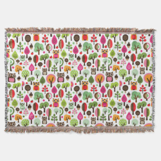 mönster för uggla för rosalövträd retro filt