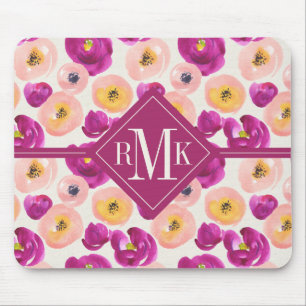 Mönster för vattenfärg för Monogram botanisk Musmatta