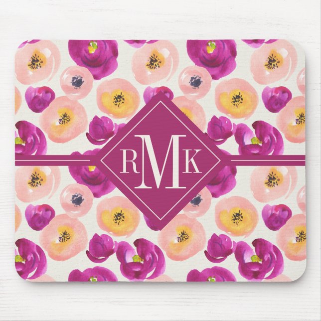 Mönster för vattenfärg för Monogram | botaniskt Musmatta (Framsidan)