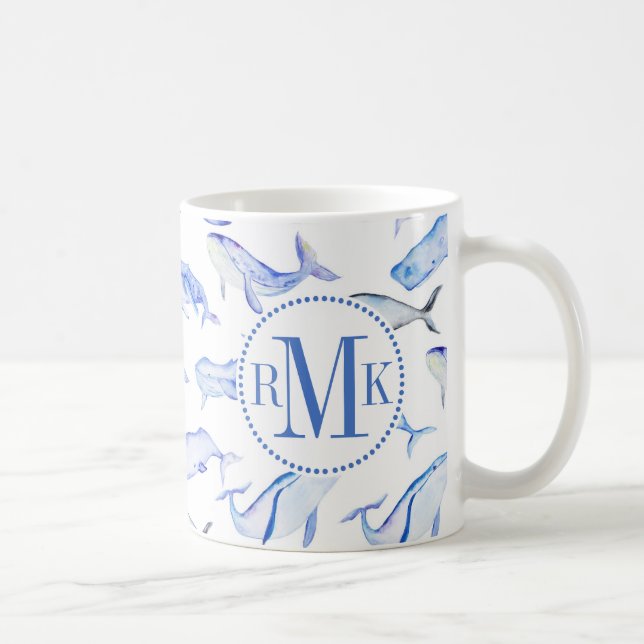 Mönster för vattenfärgblåttval kaffemugg (Höger)