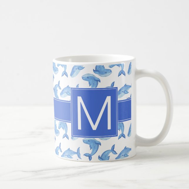 Mönster för vattenfärgblåttval kaffemugg (Höger)