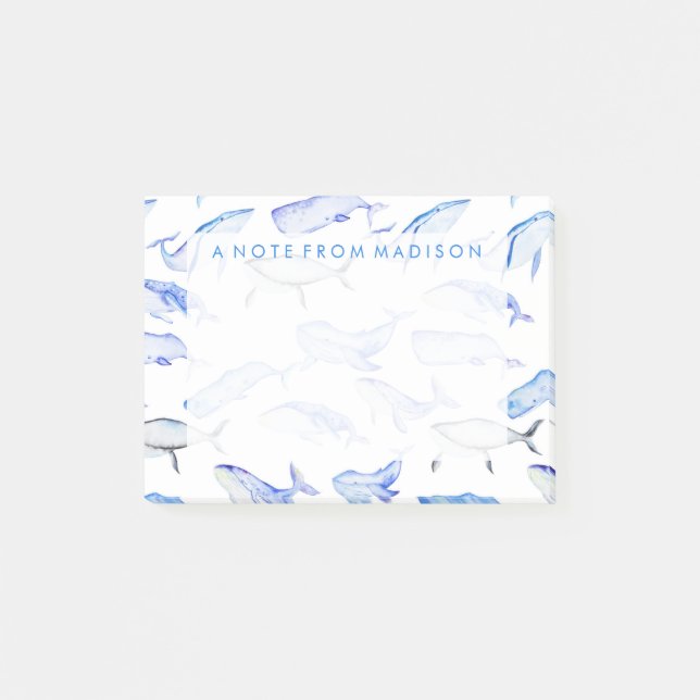 Mönster för vattenfärgblåttval post-it block (Framsida)