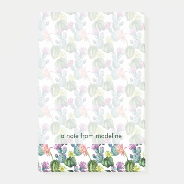 Mönster för vattenfärgkaktuskonst post-it block (Framsida)